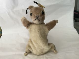 Vintage Steiff Hopsi Squirrel Mohair Hand Puppet Ear Button And Tag Germany