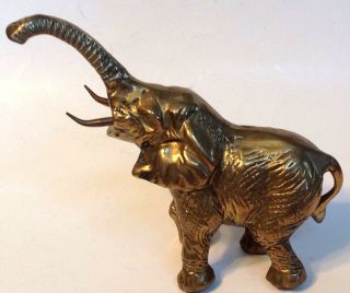 Vintage Elephant Figurine Trunk Up For Luck With Tusks Brass 6.  5 " Statue