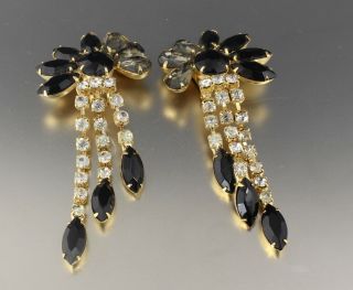 Vintage 60’s Chunky Gray & Black Crystal Glass Bead Clip On Earrings