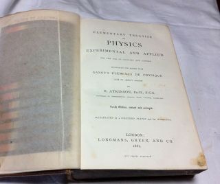 GANOT ' S PHYSICS: EXPERIMENTAL AND APPLIED.  Longman ' s 10th edition,  1881,  leather 5