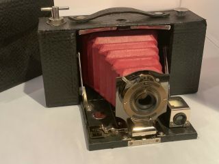 No2 Folding Pocket Brownie with red Bellows and case. 2