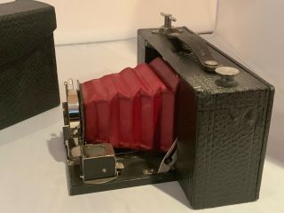 No2 Folding Pocket Brownie with red Bellows and case. 3