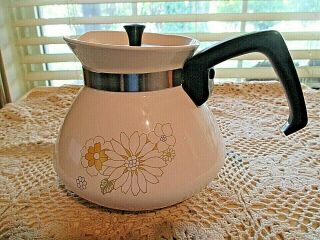 Vintage Corning Ware 6 Cup Stove Top Coffee Tea Pot Floral Bouquet P - 104 Daisy