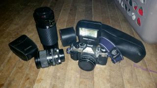 Vintage Canon Ae - 1 Program 35mm Camera W/ 1986 Olympic W/ Multi Lenses