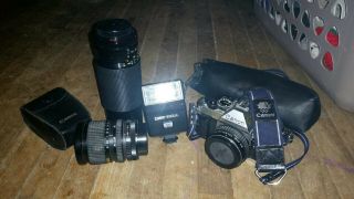 Vintage Canon AE - 1 Program 35mm Camera w/ 1986 Olympic w/ Multi Lenses 3