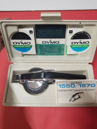 Vintage Dymo 1550 Deluxe Tapewriter Kit In Case,  3 Wheels,  Label Maker Emboss