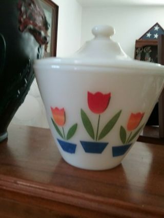 Vintage Fire King Tulip Grease Jar w/Lid WONDERFUL 2