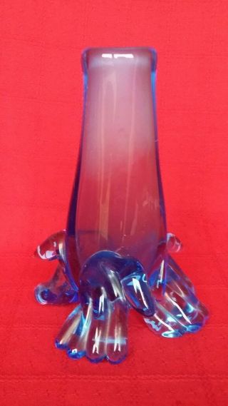Vintage Karlin Rushbrooke British Blue Art Glass Vase Signed 20cm