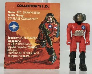 Vintage 1986 Starcom Pfc.  Shawn Reed 2” Figure Visor File Card Starbase Command