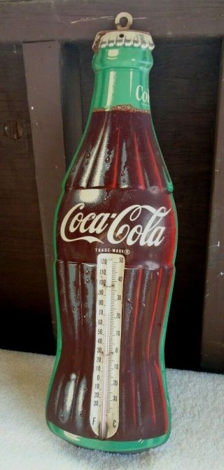Donasco Coca Cola Thermometer Tin Bottle Shape 17 In.  Vintage