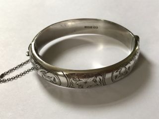 Vintage Silver Engraved Bangle Bracelet.  Width 1/2” Weight 22 Grams