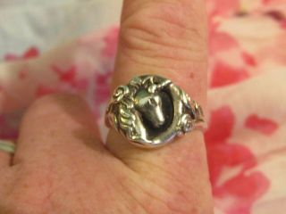 Vintage Unique Sterling Silver Black Onyx Unicorn Ring Size 7