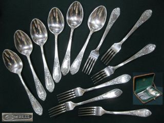 Vintage Silver Plated Dinner Set 6 Spoons 6 Forks Box Soviet Russia