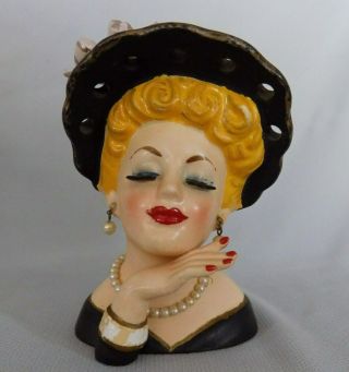 Vintage 1961 Inarco Lady Head Vase - E - 190/s - Pearl Earings,  Necklace