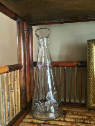 Vintage Glass Wine Decanter W/ Etched Mallard Ducks / Mark Federal Prohibition