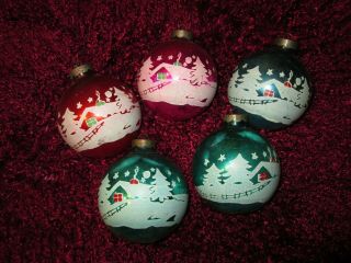 5 Vintage Christmas Tree Ornaments 3 " Marked Made In The Us Of A