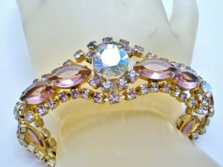 Vintage Lavender & Purple AB Rhinestone Bracelet Gold Tone Aurora Borealis 7.  25 