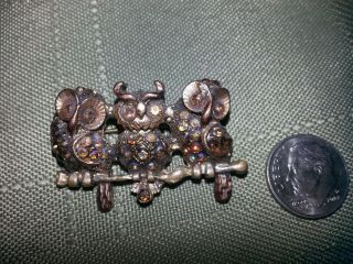 Gold Tone With Rhinestones Vintage 3 Owls On Branch Pin Pendant