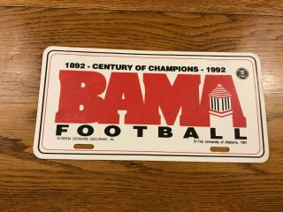 Vintage 1992 Alabama Bama Football Thin Plastic License Plate Car Tag