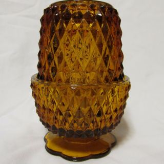 Vintage Amber Diamond Point Glass Fairy Lamp Glimmer Light 5.  25 "