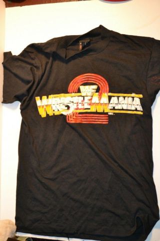 Nwot Vintage 80s Wwf Wrestle Mania 2 Black 2 Sided Graphic T - Shirt Size M