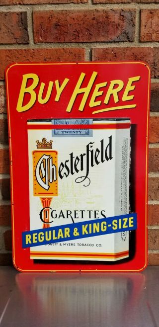 Vintage 1950s Embossed Chesterfield Cigarette Metal Sign 12 X 18