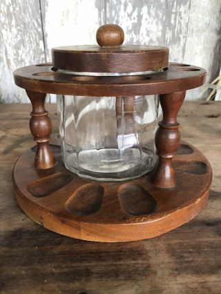 Vintage Wooden Pipe Stand Holder With Smoke Tobacco Humidor Algro Company
