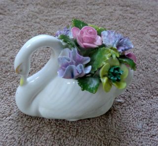 Vintage Royal Adderley Bone China Floral Swan 3 " Long Made In England