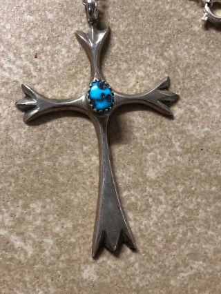 Vintage Sterling Silver & Turquoise Cross Pendant Necklace