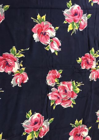 Vintage Rayon Fabric - Navy Blue Floral 1940s - & Authentic - 1.  8 Yds