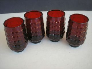 Vintage Anchor Hocking Royal Ruby Red Bubble Juice Glasses 3 3/4 " Set Of 4