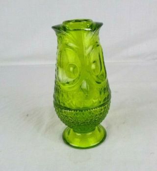 Vtg Mid Century Viking Glass Avocado Green Owl Fairy Glimmer Candle Holder