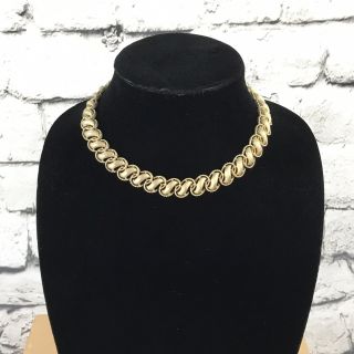 Trifari Vtg Costume Jewelry Gold Tone Choker Necklace Textured Loops