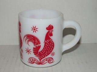 Vintage Hazel Atlas Milk Glass Red Rooster Coffee Mug Cup 1950 