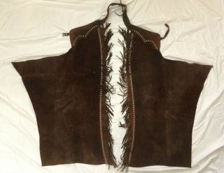 Vintage Western Brown Cowboy Fringed Suede Chinks/chaps Riding Show