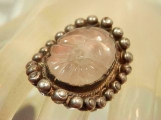 Pink Jade Vintage 1970 ' s Chinese Characters Signed Ornate Adjustable Ring 563ag9 5
