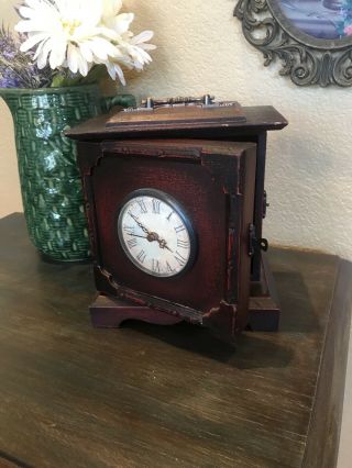 Wood Vintage Mantle Clock W/secret Key/other Keeper Hidden Storage Hg2