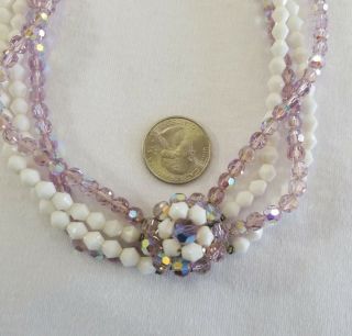 Vintage Necklace Pink Aurora Borealis w milk GLASS CRYSTAL BEADED Jewelry 5