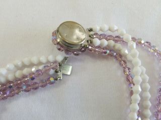 Vintage Necklace Pink Aurora Borealis w milk GLASS CRYSTAL BEADED Jewelry 6