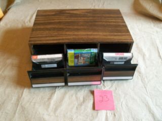 Vtg Faux Wood Audio Cassette Tape Holder Storage Cabinet 3 Drawer Holds 36 My 23