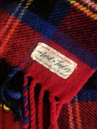 Vtg Lord & Taylor Red Plaid Pure Wool Blanket England Child Couch Stadium Throw
