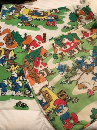 Vintage Smurfs Sheet Twin Bed Fitted And Smurf Pillow Sham