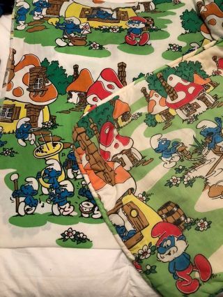 vintage Smurfs Sheet twin Bed Fitted and smurf pillow sham 2