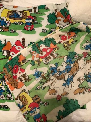 vintage Smurfs Sheet twin Bed Fitted and smurf pillow sham 4