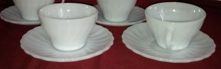 Set of 4 Opaque Anchor Hocking Vintage 1930s Milk Glass Tea Cup and Saucers 2
