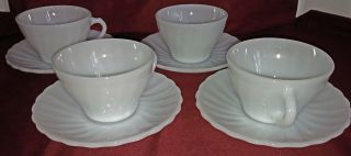 Set of 4 Opaque Anchor Hocking Vintage 1930s Milk Glass Tea Cup and Saucers 3