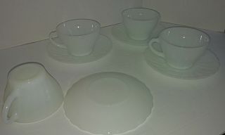 Set of 4 Opaque Anchor Hocking Vintage 1930s Milk Glass Tea Cup and Saucers 4