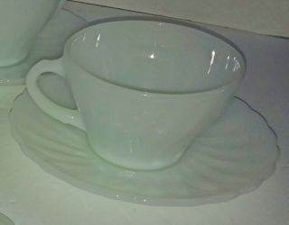 Set of 4 Opaque Anchor Hocking Vintage 1930s Milk Glass Tea Cup and Saucers 5