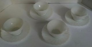 Set of 4 Opaque Anchor Hocking Vintage 1930s Milk Glass Tea Cup and Saucers 7