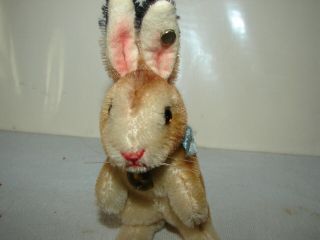 SMALL VINTAGE STEIFF GERMANY MOHAIR RABBIT BUNNY 5 INCH TALL BUTTON IN EAR 3